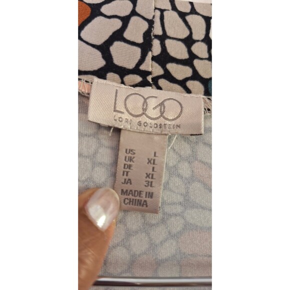 LOGO Lori Goldstein Geometric Mosaic Open Front Duster Cardigan L  Beachy Artsy - Picture 5 of 13